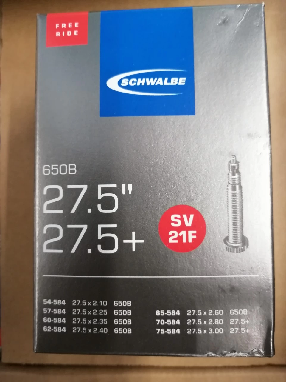 Schwalbe Fahrradschlauch Freeride SV21F 40 Mm 54/75-584 27,5/27,5+" 1 Schwalbe Fahrradschlauch Freeride SV21F 40 Mm 54/75-584 27,5/27,5+"